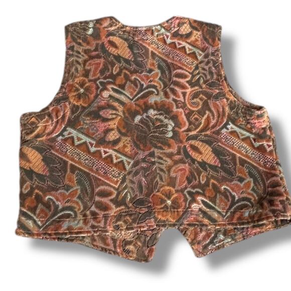 Vintage 90s Willowbend Floral Tapestry Vest Brown Rust Green Western Medium - Picture 3 of 9